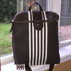 Henri Bendel Brown & White Stripe Canvas Backpack